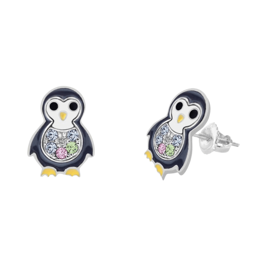 Silberne Kinder-Ohrringe: Pinguin mit Schraubverschluss