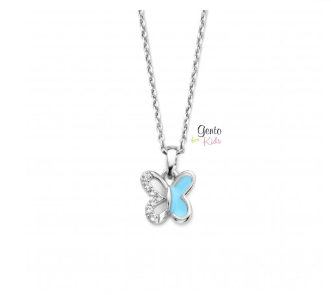 Collier pour enfants en argent : Papillon bleu (Gento for kids)