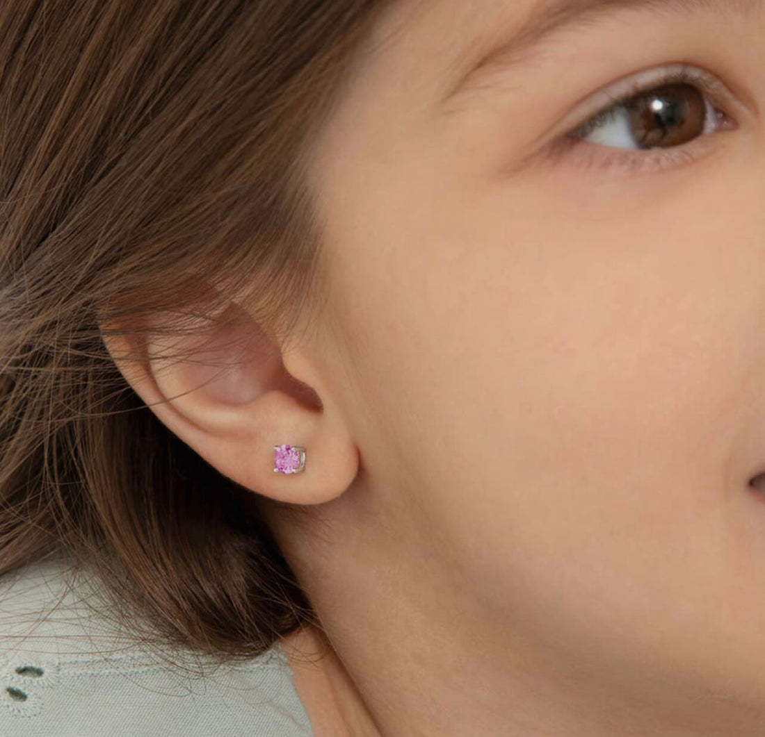 Silberne Ohrringe für Kinder: Rosa Kristall