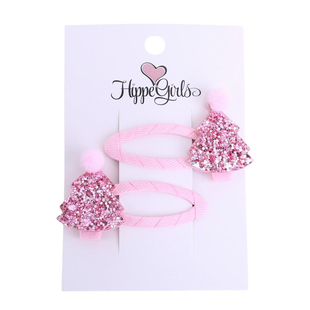 Haarspeldjes: Kerstboompjes roze