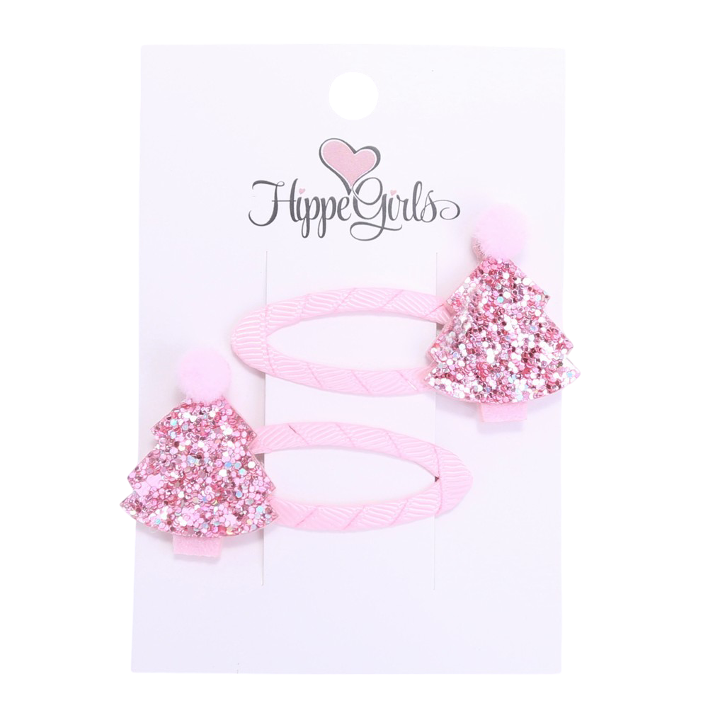 Haarspeldjes: Kerstboompjes roze