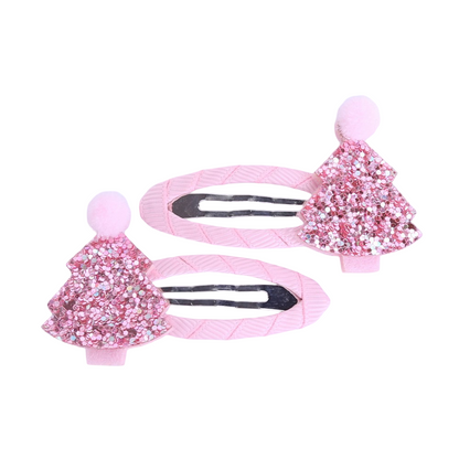 Haarspeldjes: Kerstboompjes roze