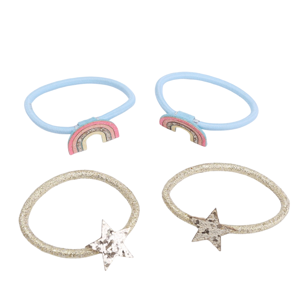 Hair elastics: rainbows and stars