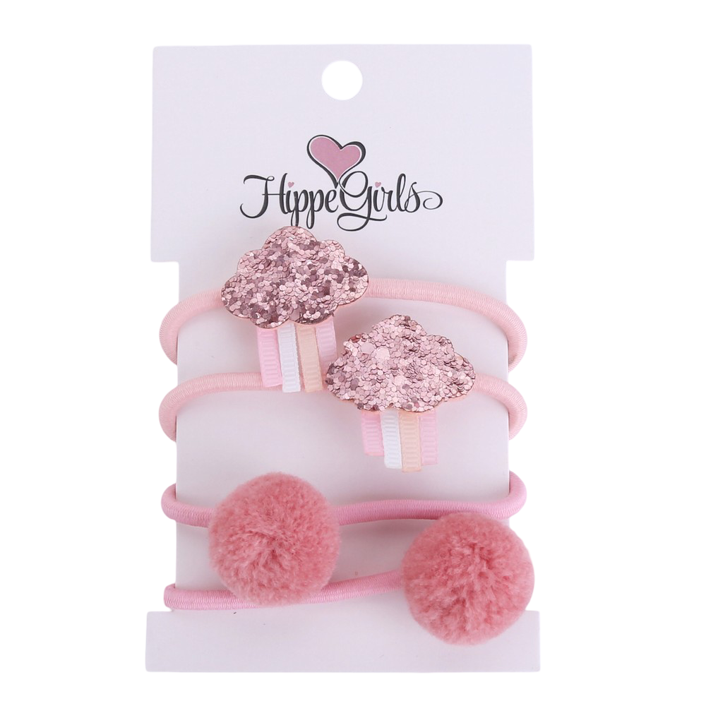 Haarelastiekjes: Wolkjes en Pompom roze