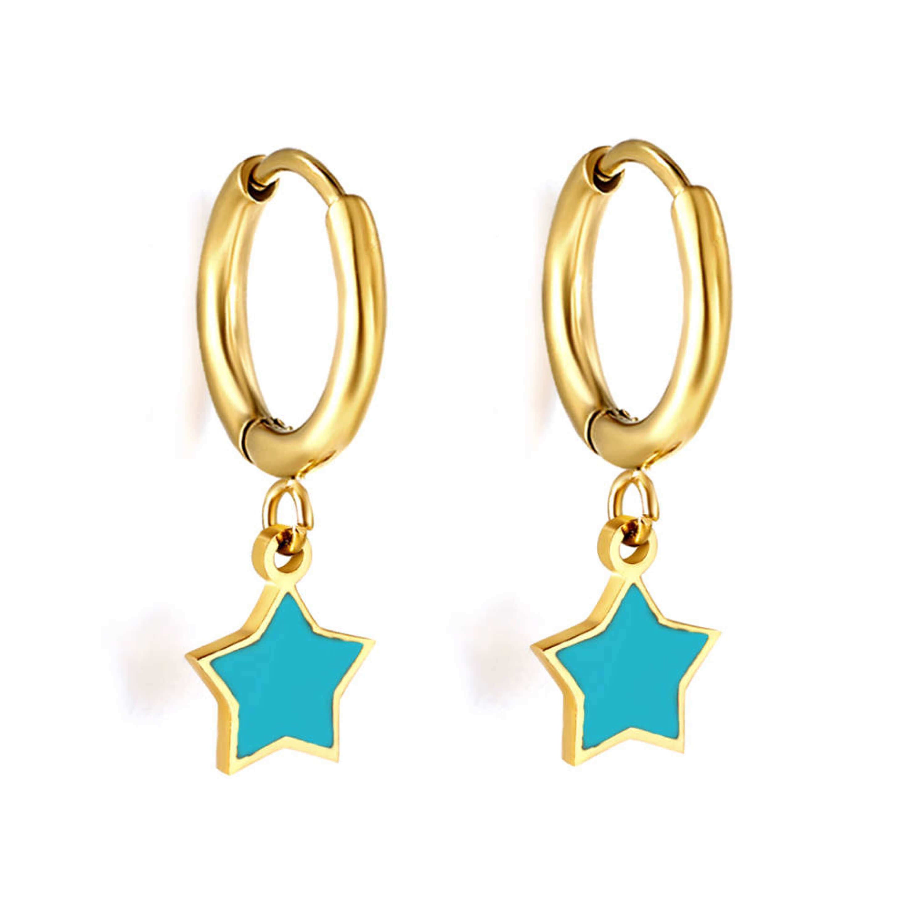Hypoallergene Ohrringe für Kinder: Blauer Stern (Kreolen) Gold