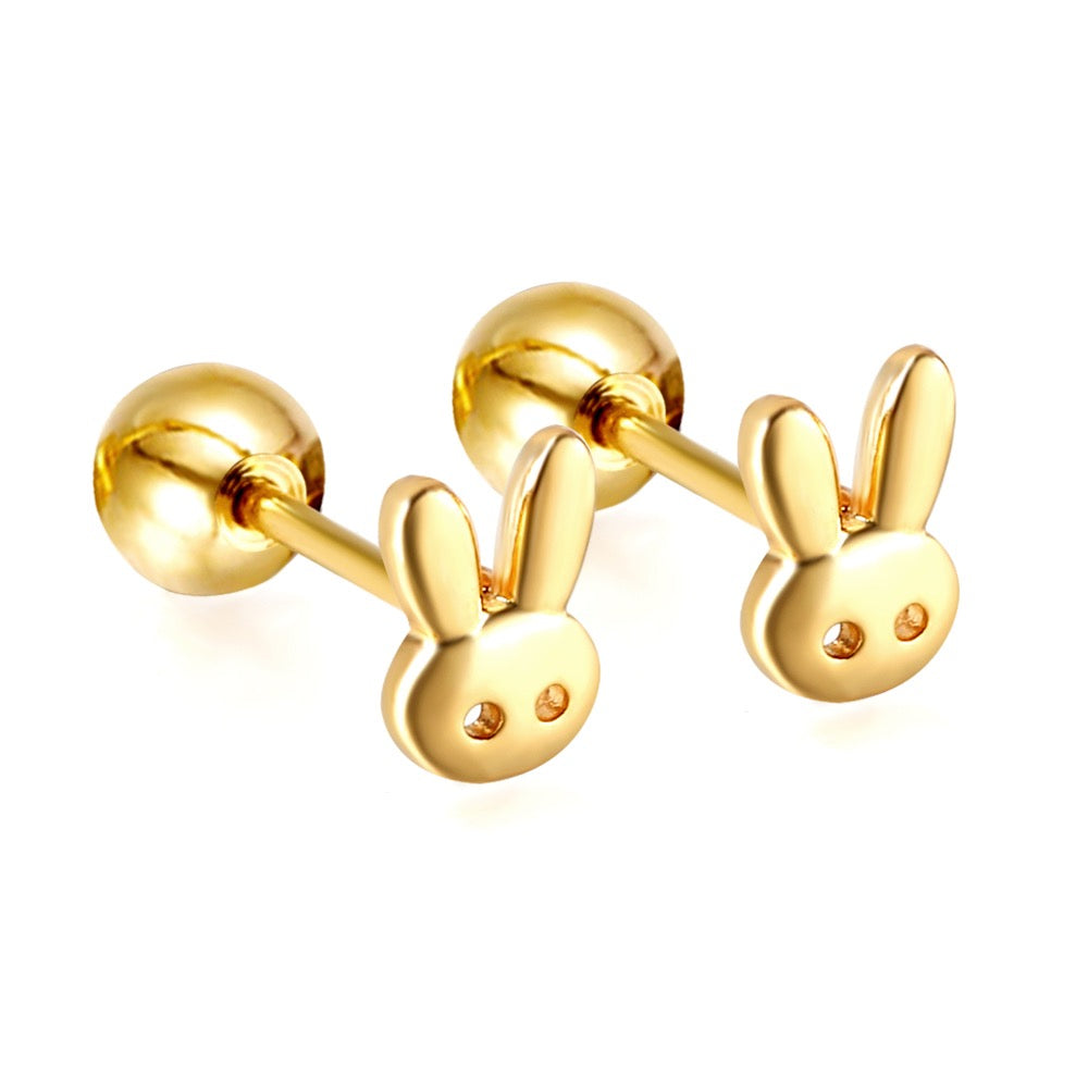 Chirurgenstahl-Ohrringe für Kinder: Kaninchen mit Schraubverschluss gold