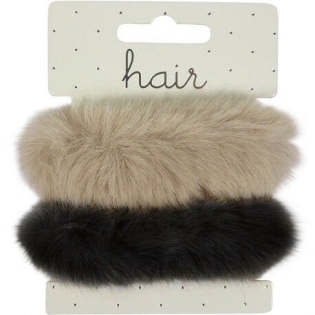 Hair elastic bands furry, taupe/black