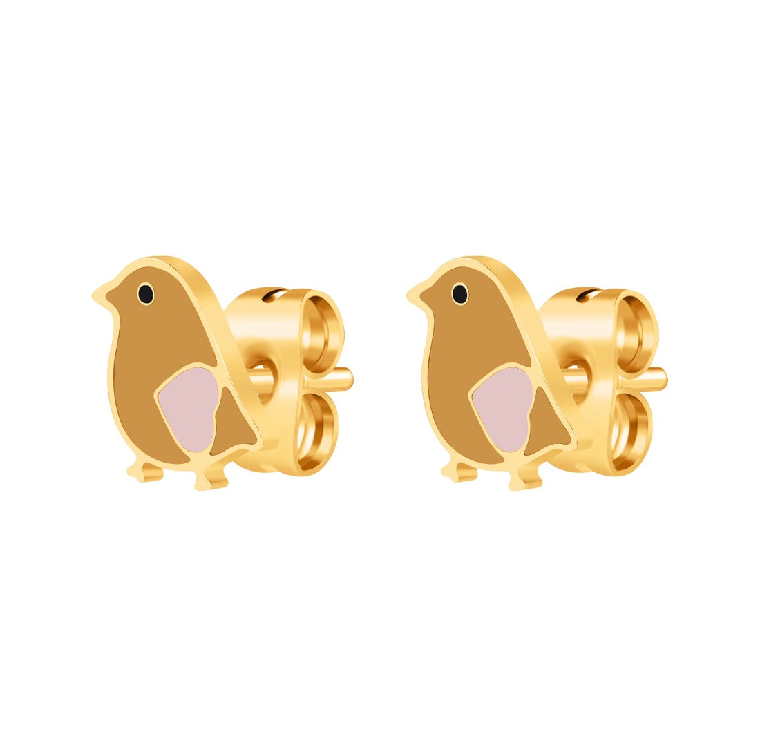 Chirurgisch staal kinderoorbellen: Vogel (goud)