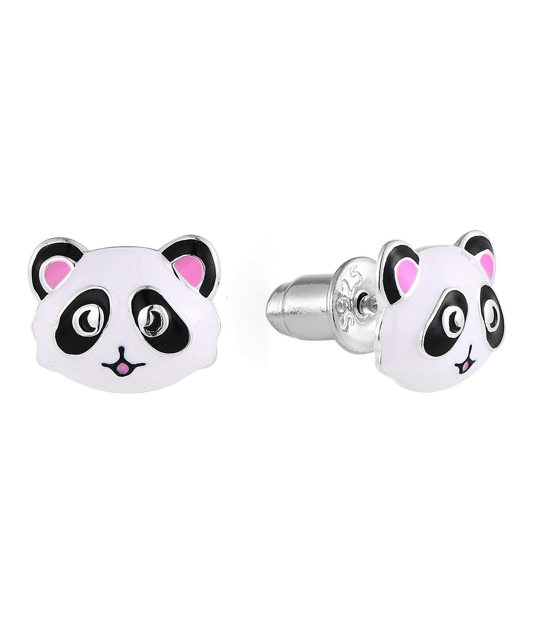 Zilveren kinderoorbellen: Panda met schroefsluiting