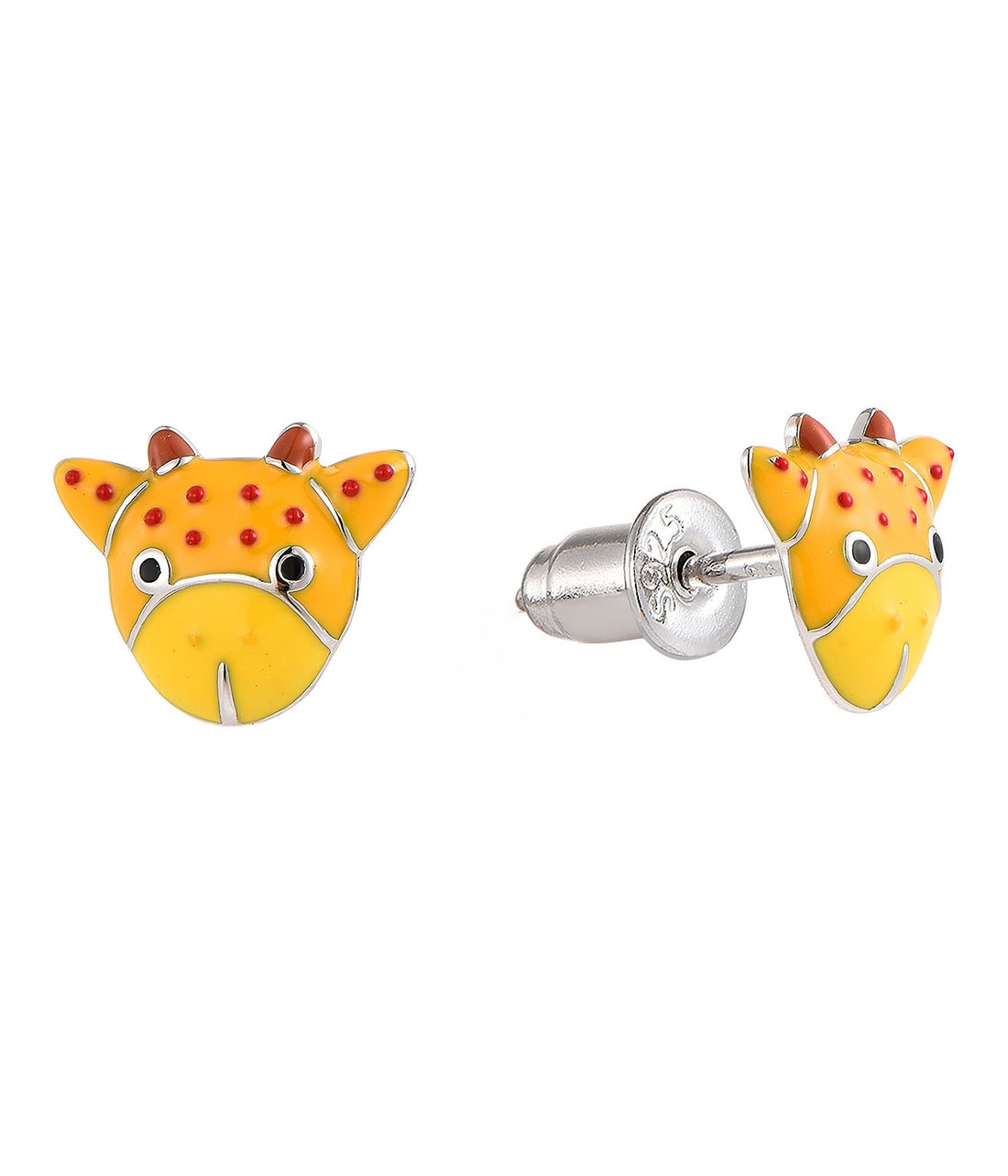 Zilveren kinderoorbellen: Giraffe met schroefsluiting