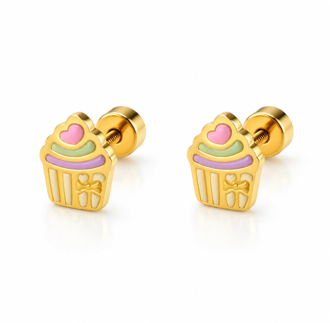 Chirurgisch staal kinderoorbellen: Cupcake sweet schroefsluiting
