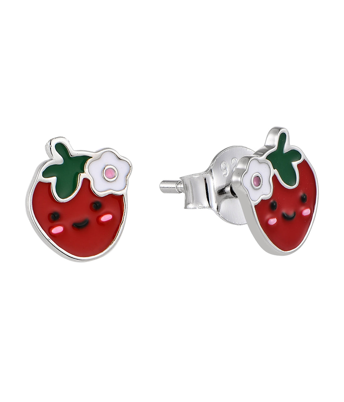 Zilveren kinderoorbellen: Aardbeitje