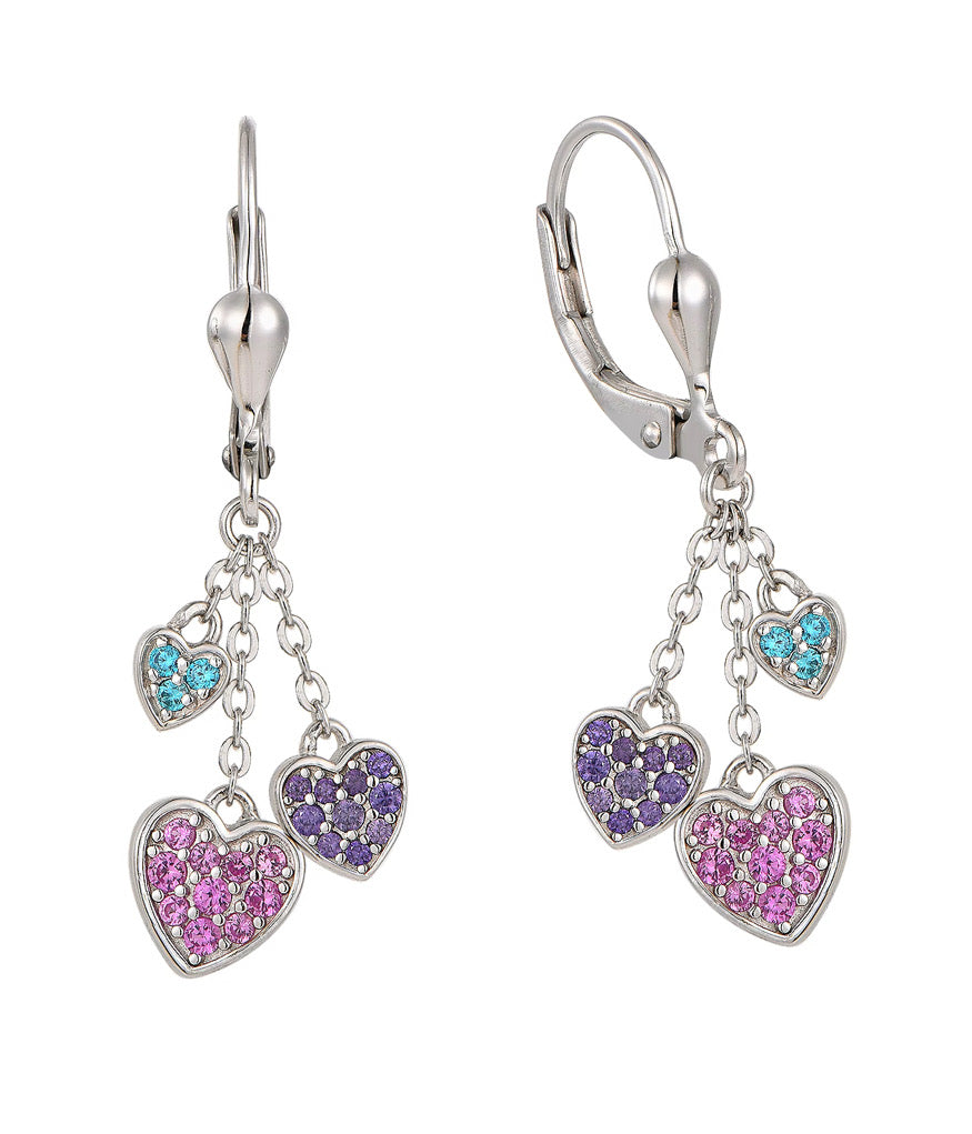 Zilveren kinderoorbellen: Hangende hartje mix (brisure sluiting)