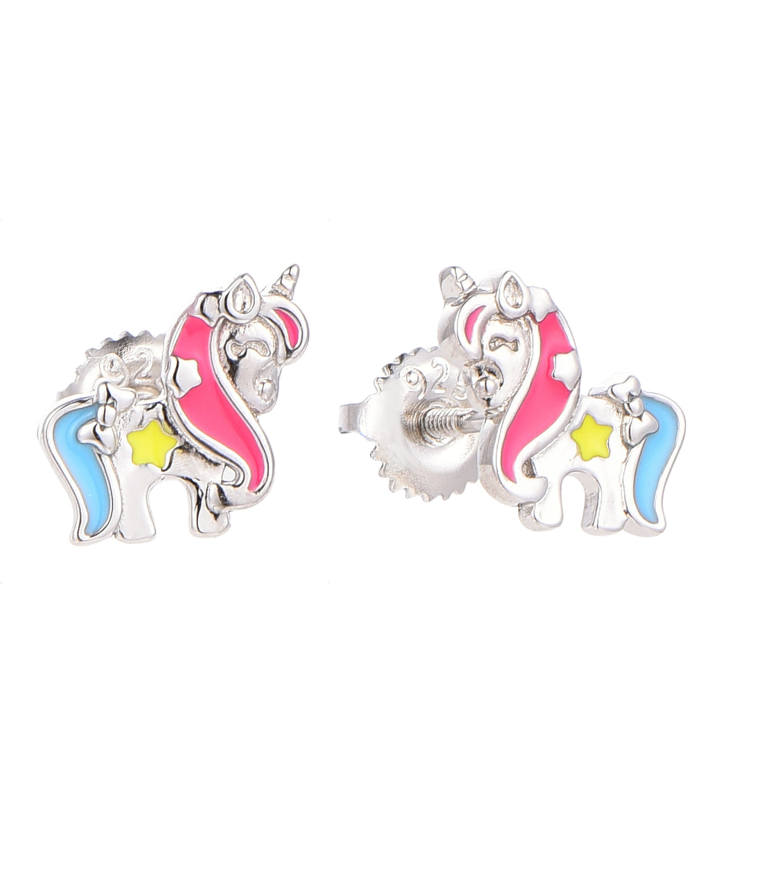 Zilveren kinderoorbellen: Eenhoorn(tjes) met schroefsluiting