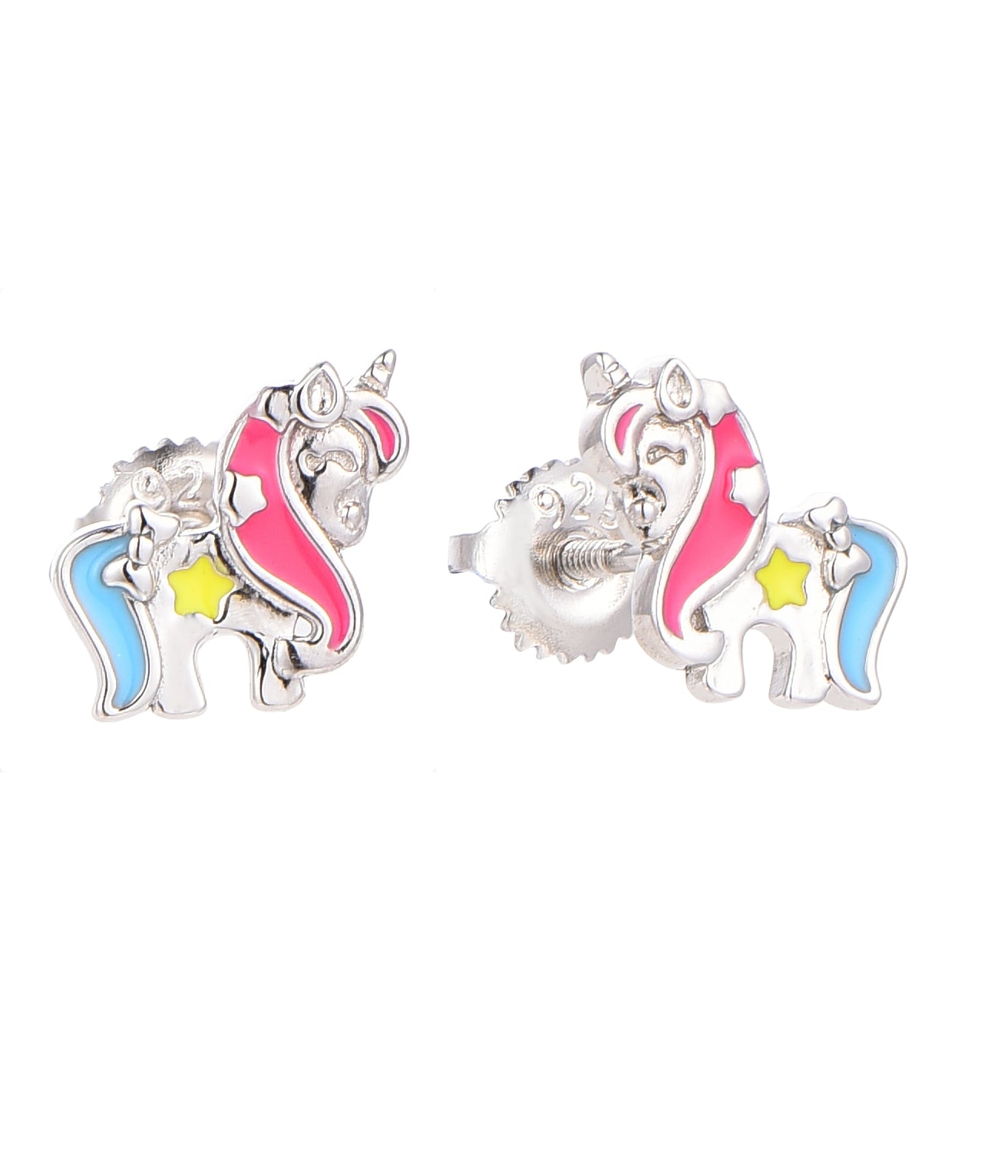 Zilveren kinderoorbellen: Eenhoorn(tjes) met schroefsluiting