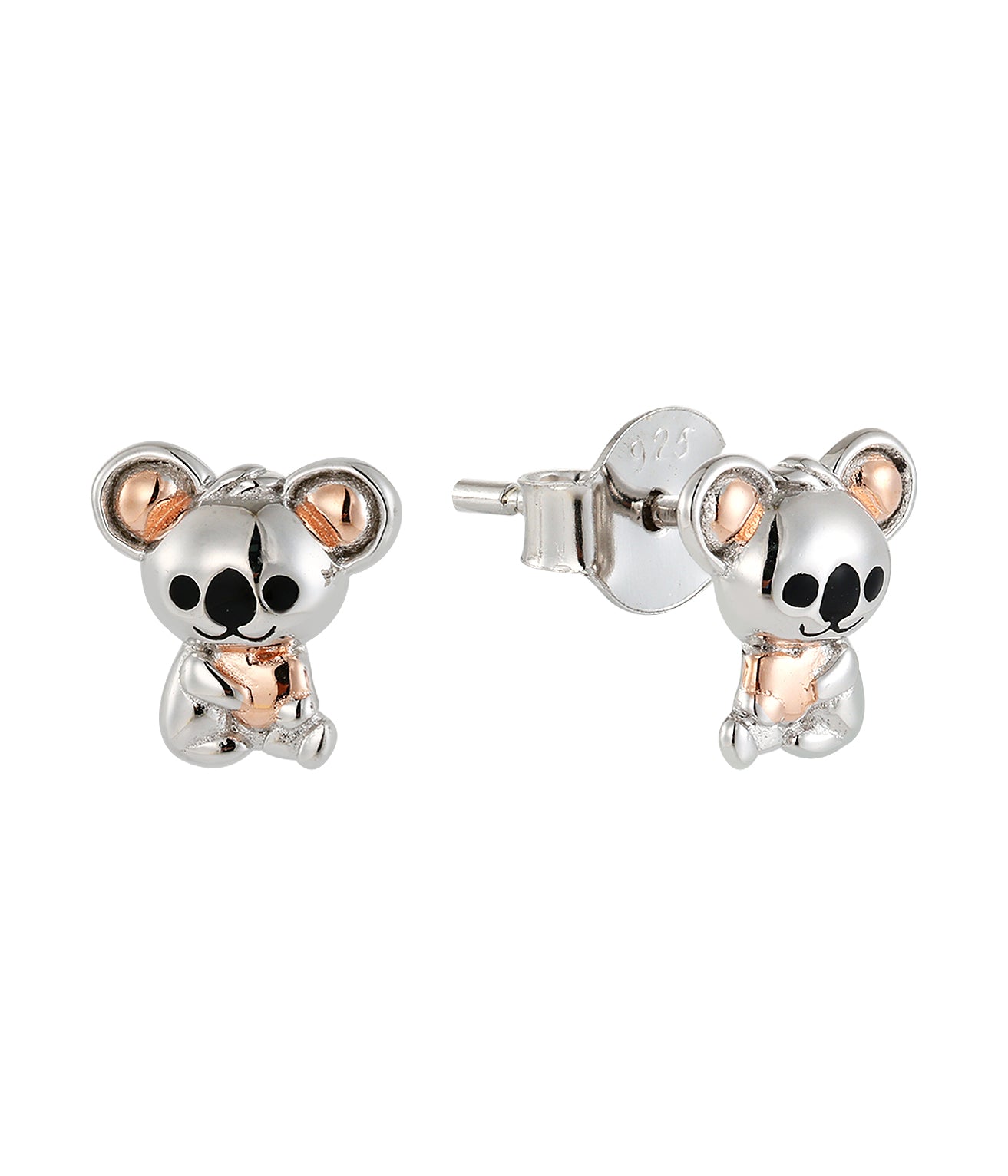 Zilveren kinderoorbellen: Koala met goud