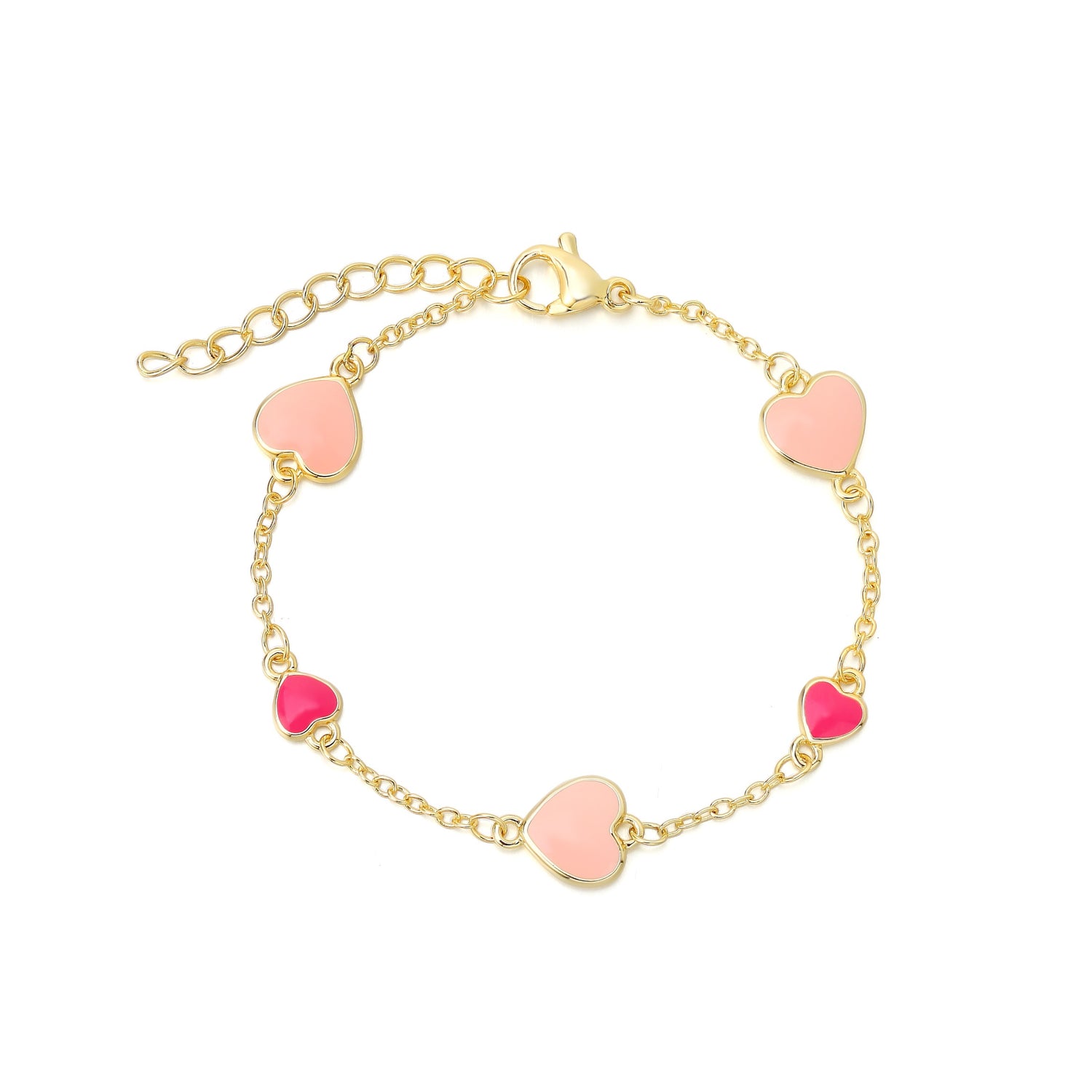 Kinderarmbandje: Hypoallergeen hartjes Roze (12K goud)