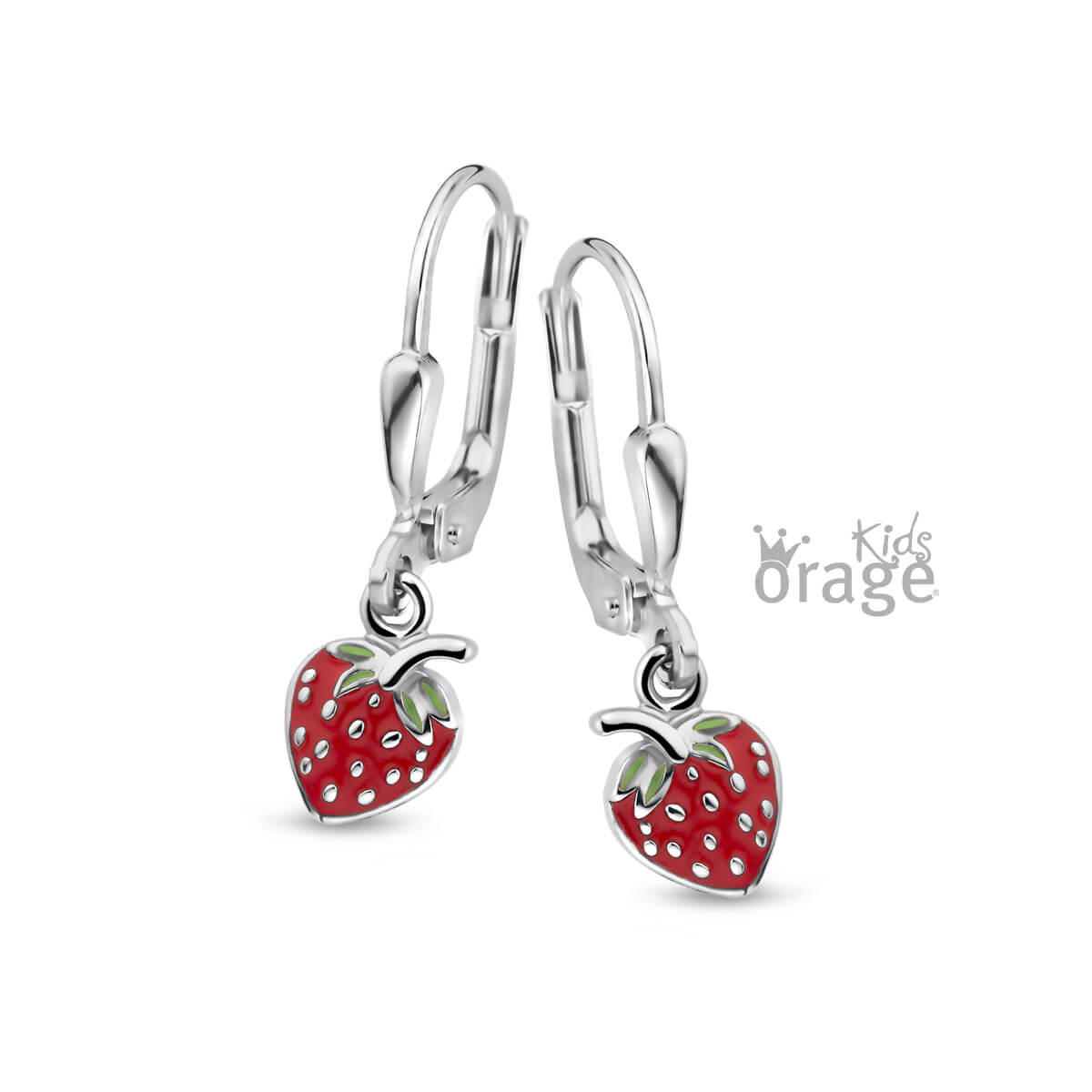Silberne Kinder-Ohrringe: Erdbeeren (ORAGE Brisure-Verschluss)