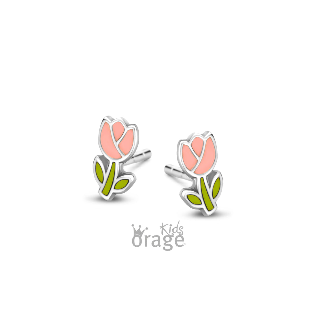 Zilveren kinderoorbellen: Roze bloem (ORAGE)