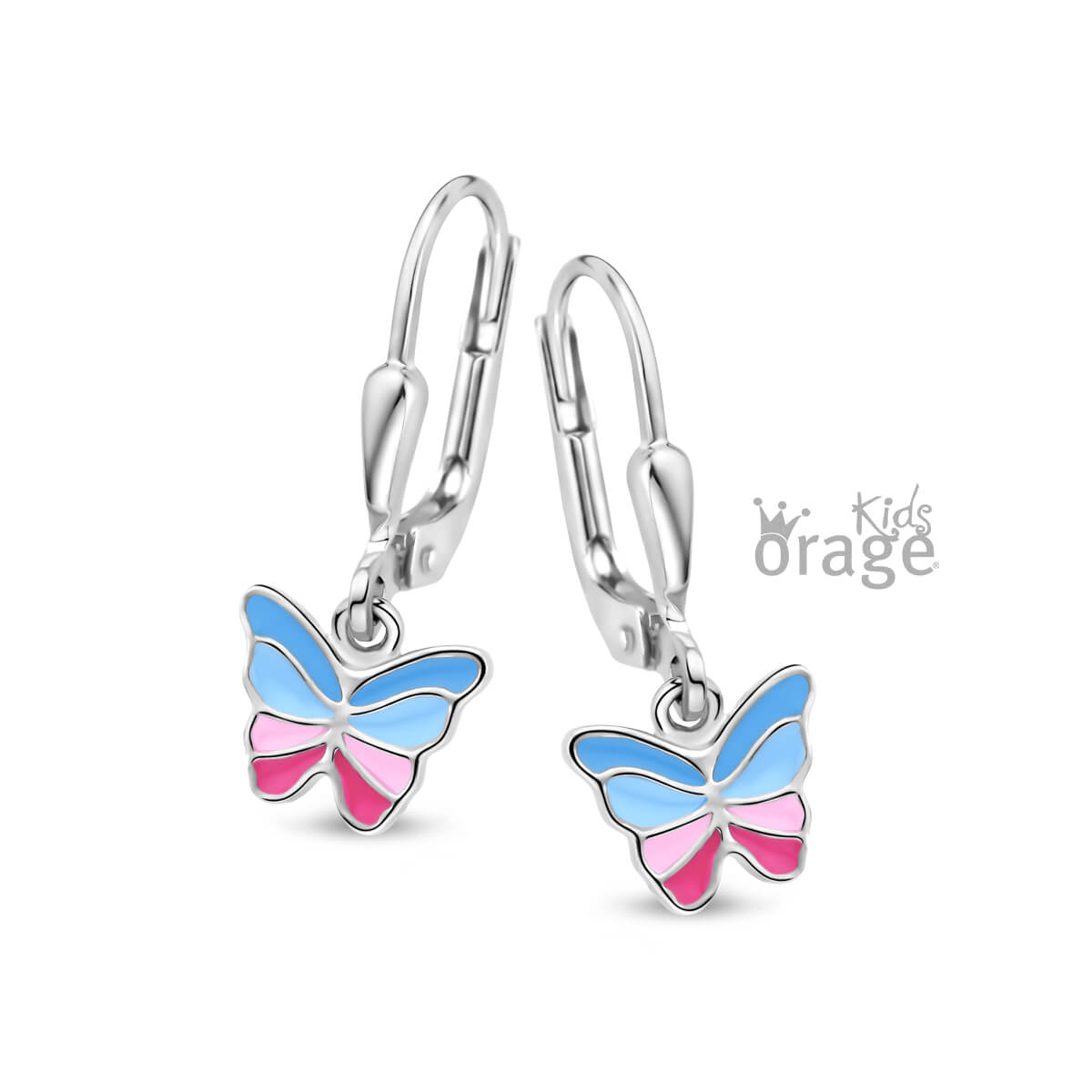 Silberne Kinder-Ohrringe: Bunte Schmetterlinge (ORAGE Brisure-Verschluss)