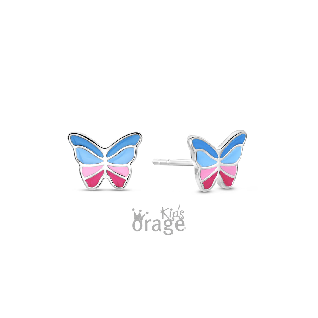 Zilveren kinderoorbellen: Gekleurde vlinders (ORAGE)