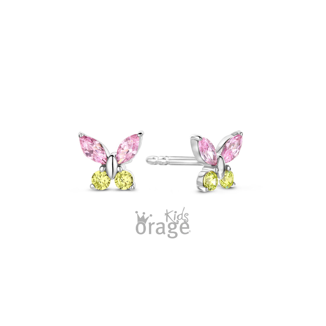 Silberne Ohrringe für Kinder: Schmetterlingskristalle (ORAGE)