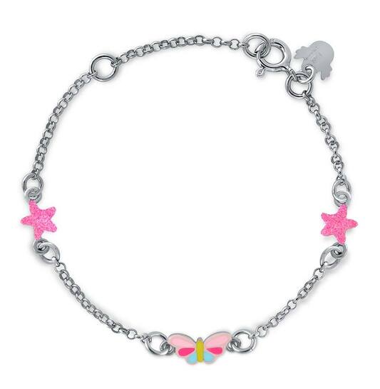 Armbandje Lapetra: Roze vlinder en ster (zilveren)