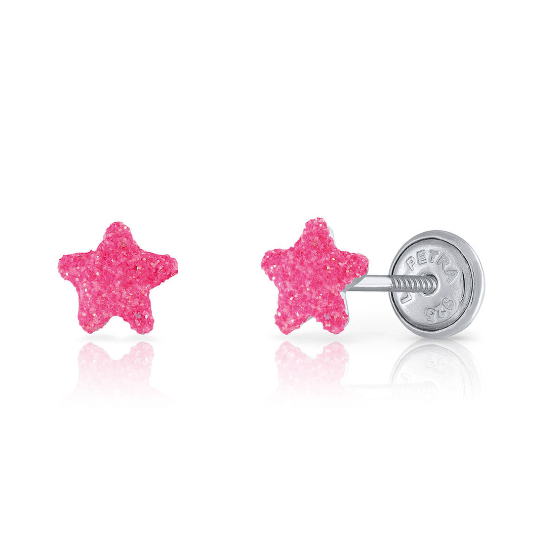 Zilveren kinderoorbellen: Roze ster met schroefsluiting (Lapetra)