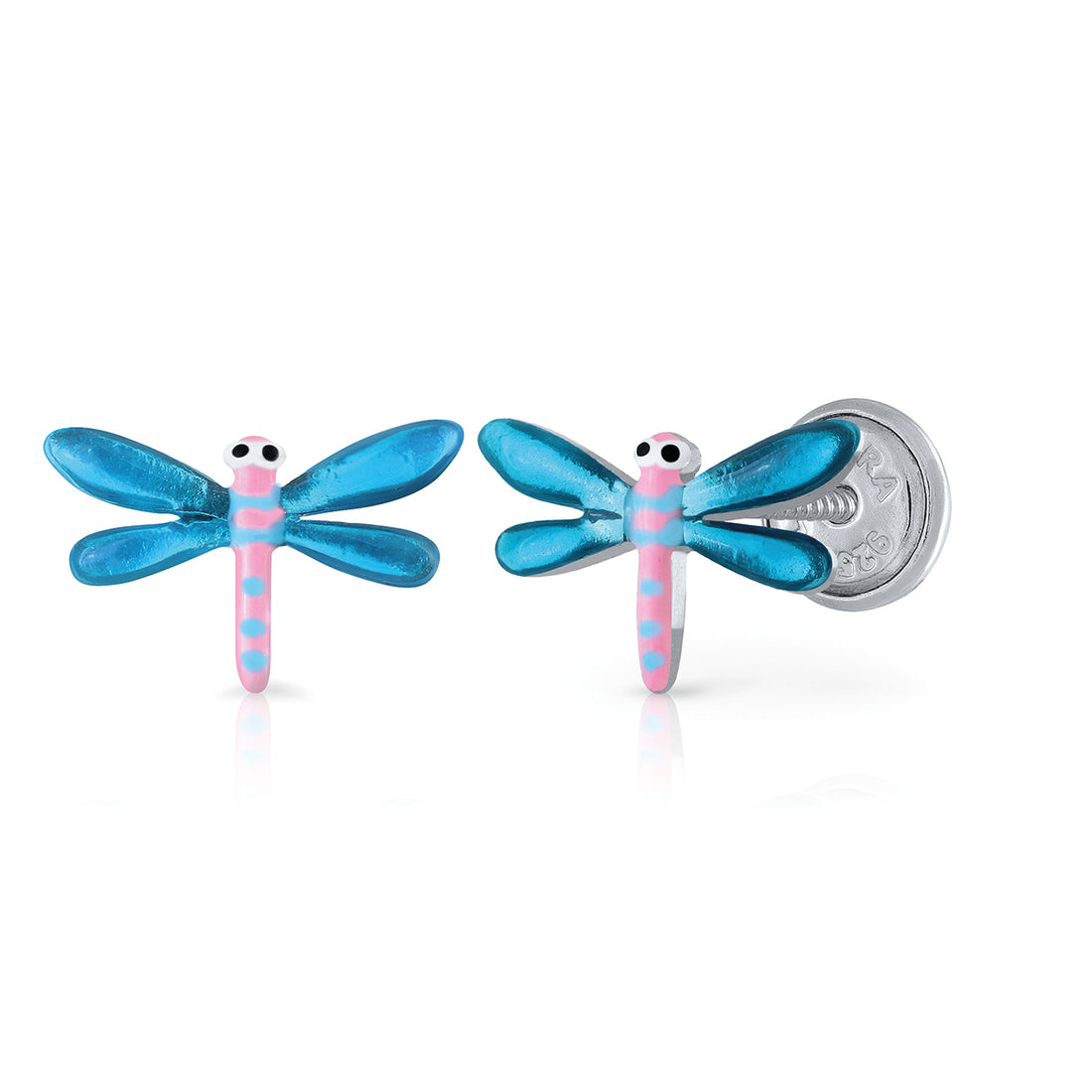 Silberne Kinder-Ohrringe: Libelle mit Schraubverschluss (Lapetra)