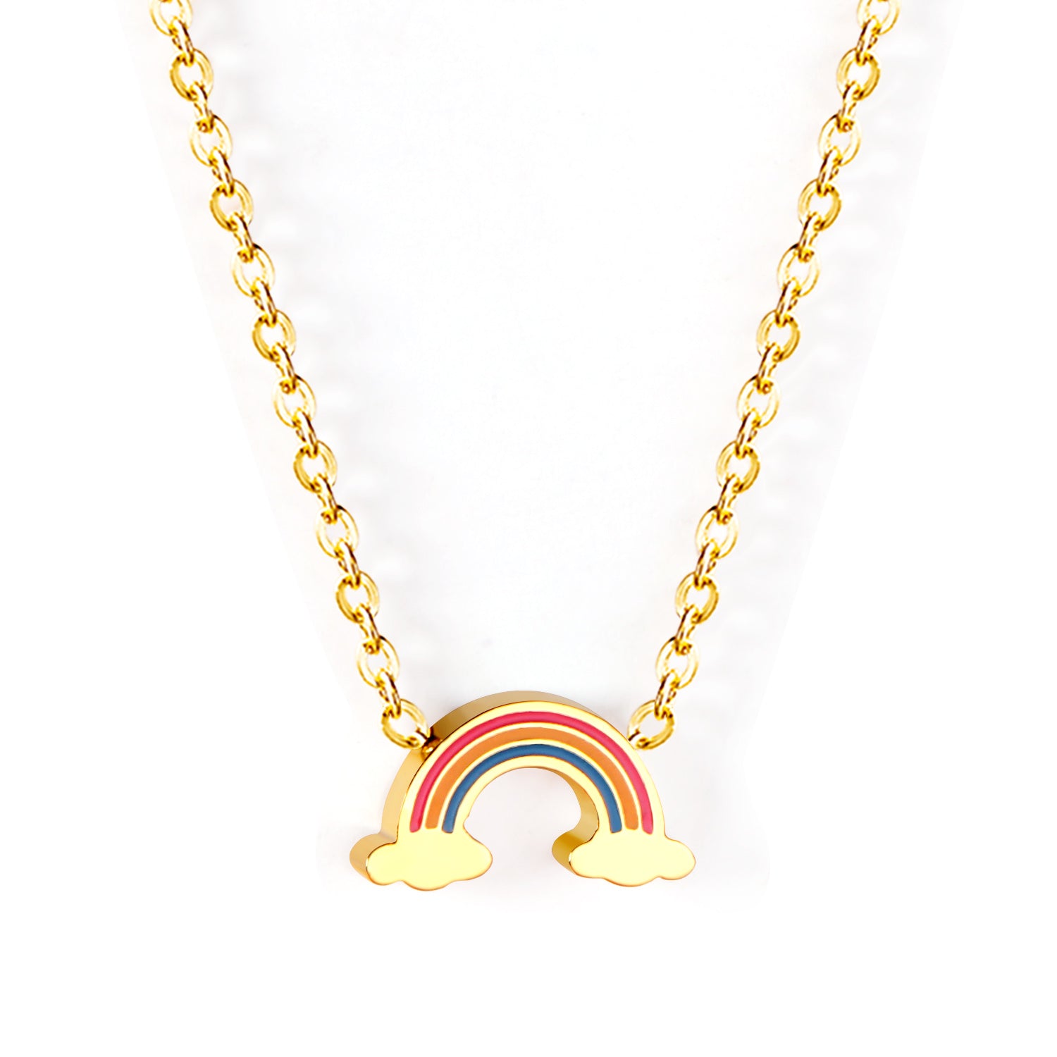 Collier pour enfants en acier chirurgical : Arc-en-ciel (or)