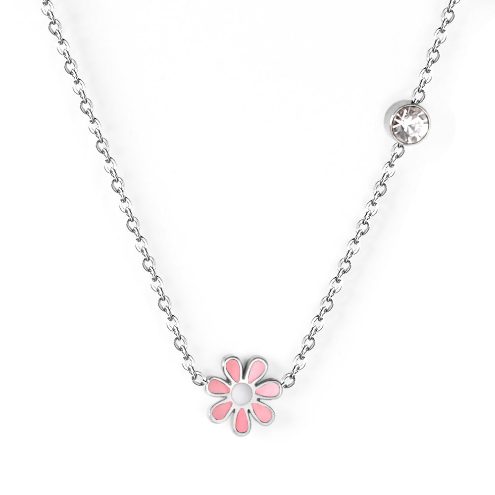 Collier pour enfants en acier chirurgical : Fleur rose