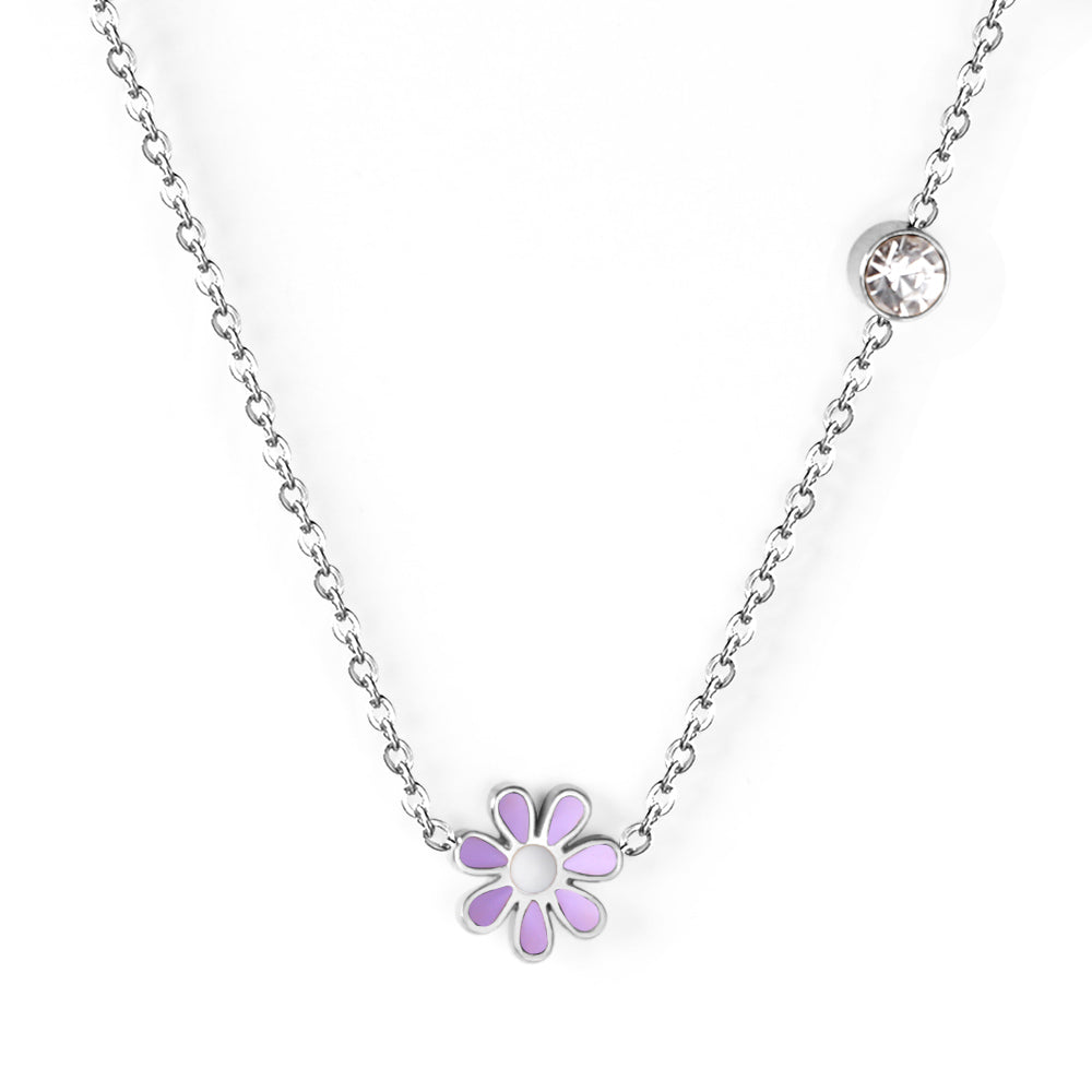 Collier pour enfants en acier chirurgical : Fleur mauve