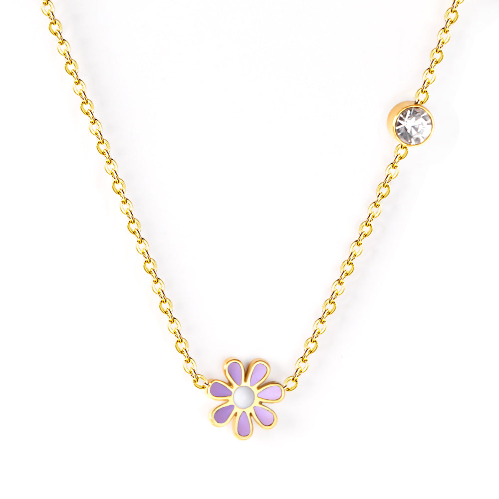 Collier pour enfants en acier chirurgical : Fleur mauve (or)