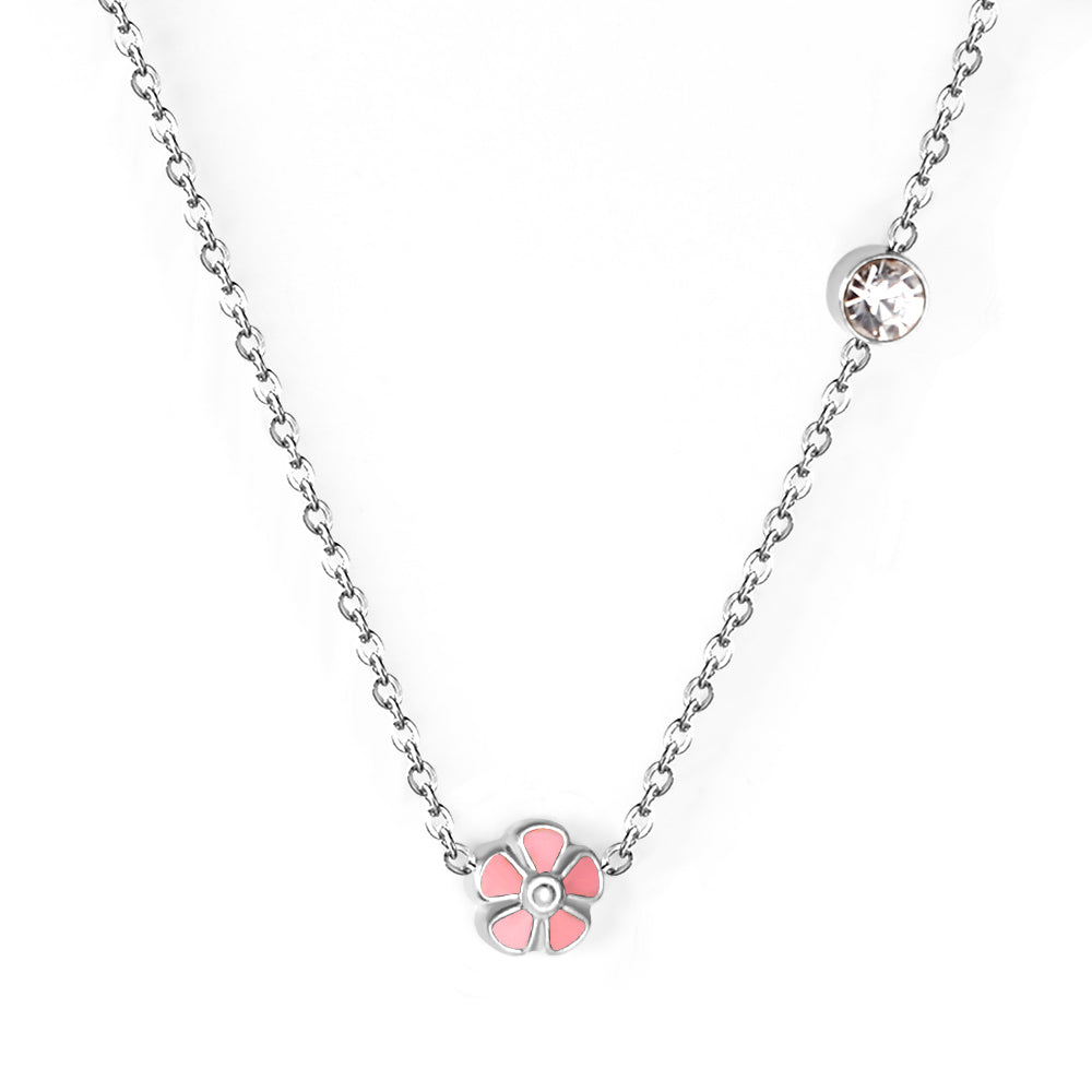 Collier pour enfants en acier chirurgical : Fleur rose