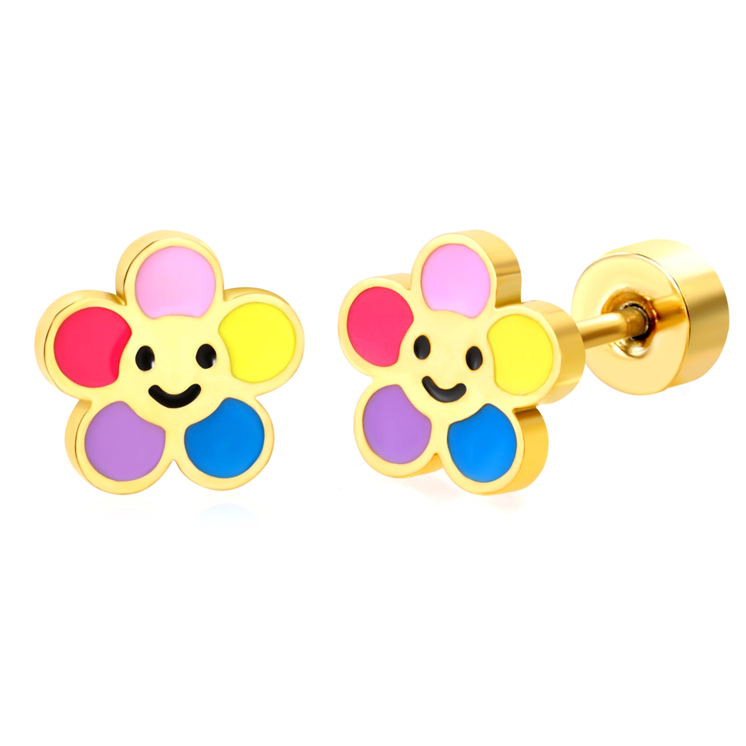 Hypoallergeen kinderoorbellen: Gekleurde bloemetjes met schroefsluiting