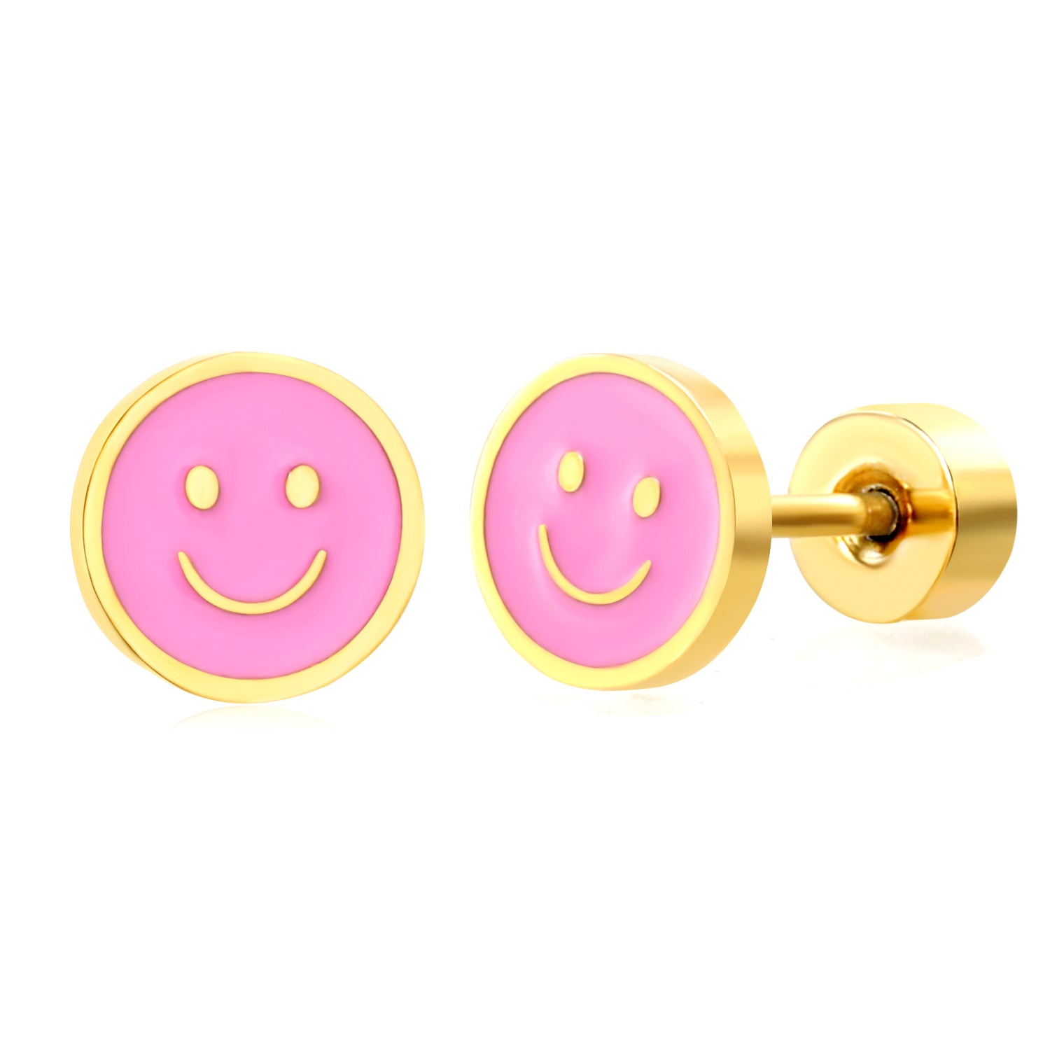 Hypoallergene Ohrringe für Kinder: Smiley rosa mit Schraubverschluss