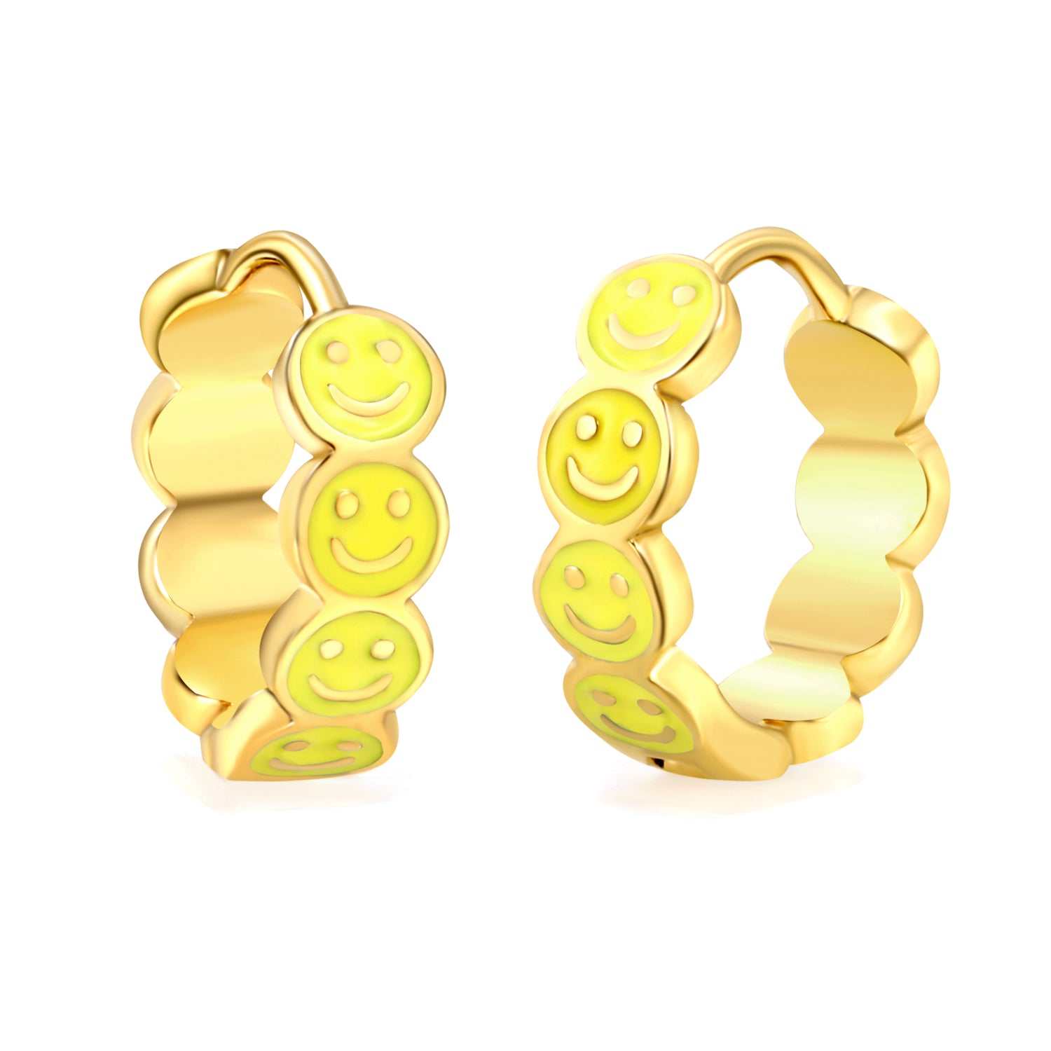Hypoallergene Ohrringe für Kinder: Kreolen mit Smiley-Gesichtern gelb