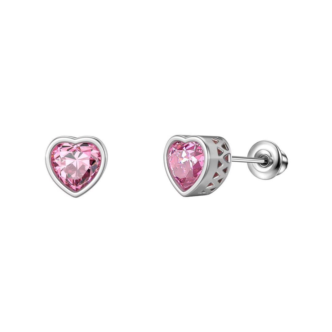 Chiralstahl-Ohrringe für Kinder: Rosa Herzen
