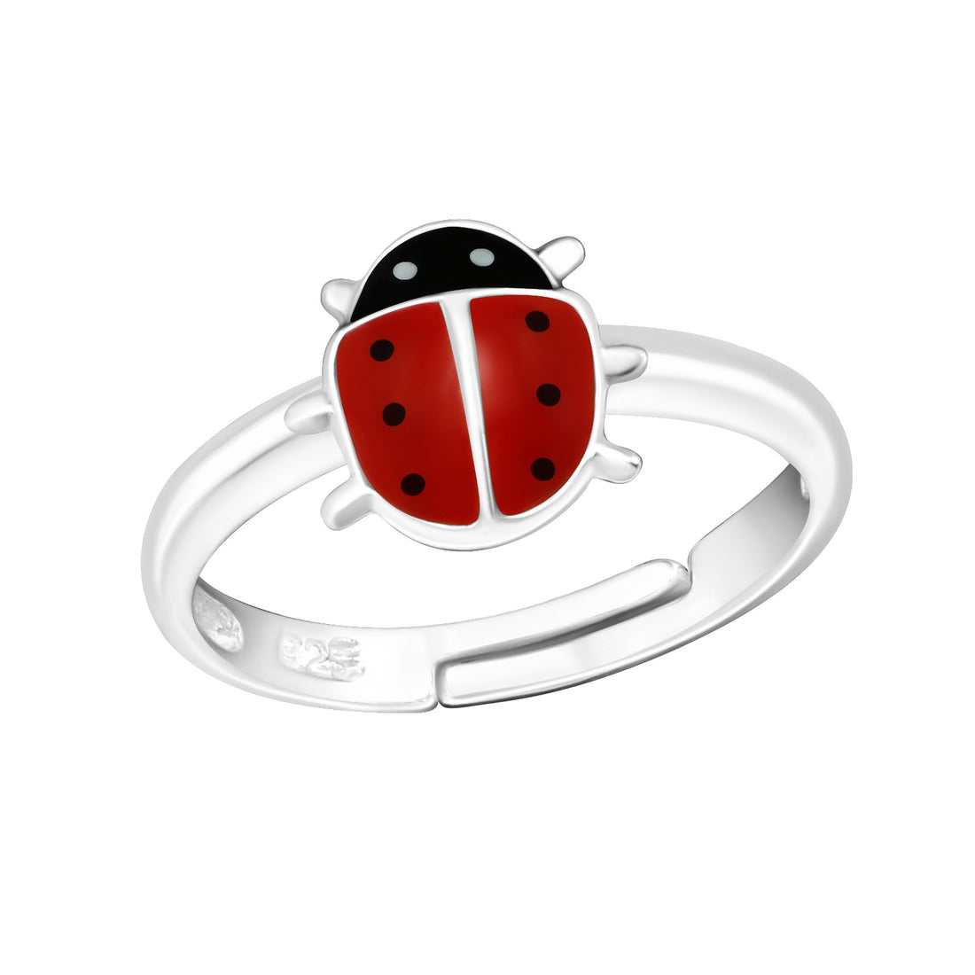 Bague réglable en argent pour enfants : coccinelles