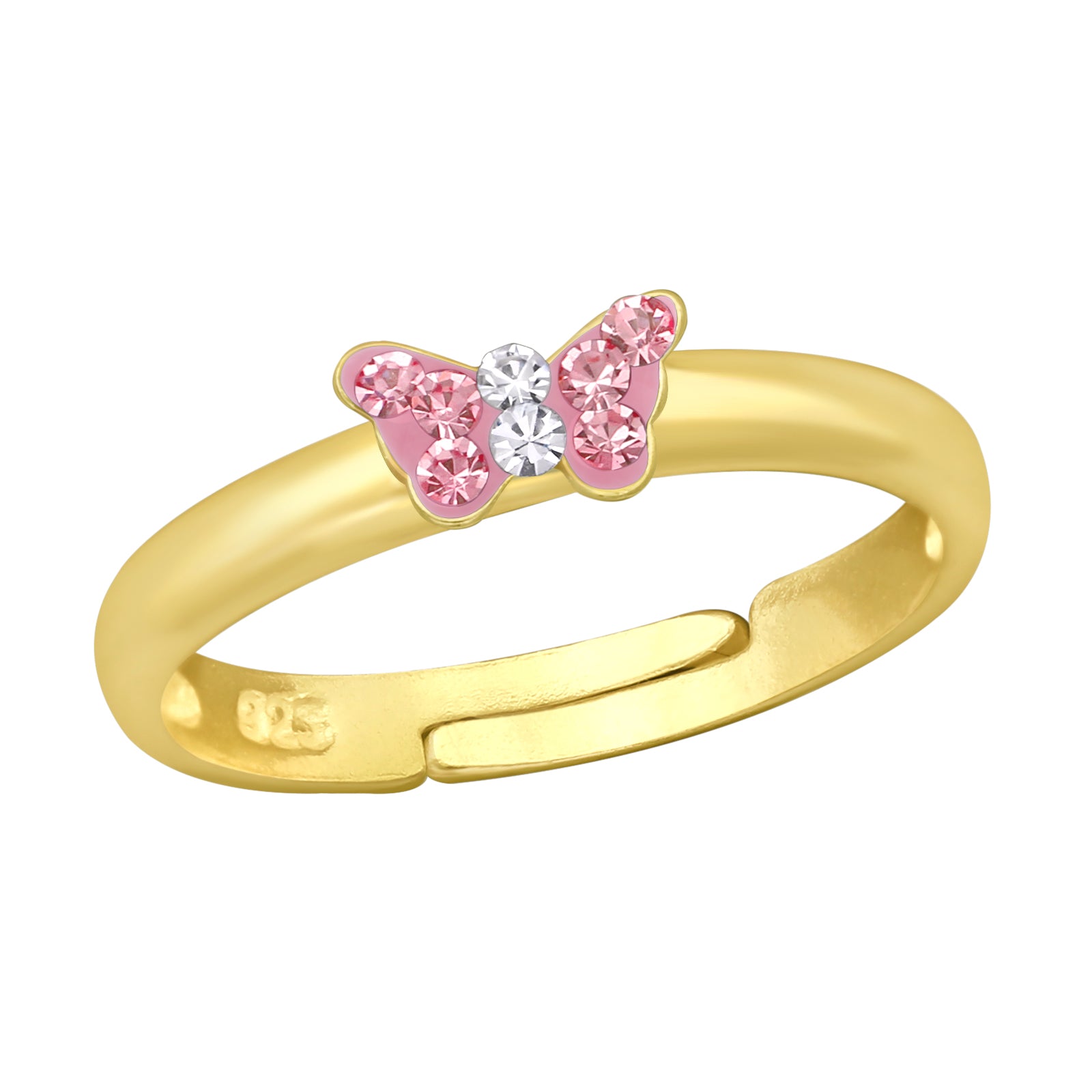 Bague réglable en argent pour enfants : Butterfly rose (or)