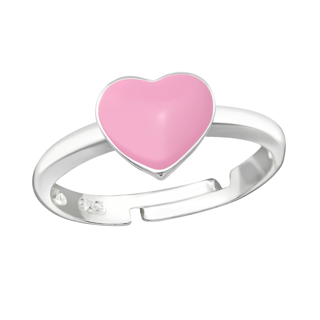 Bague réglable en argent pour enfants : Heart pink