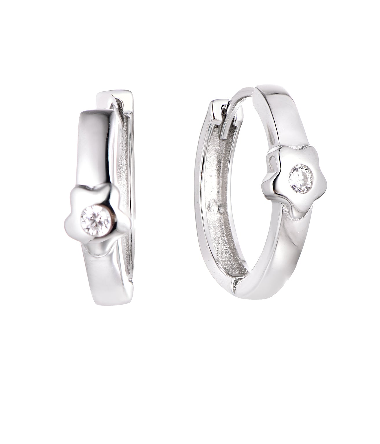 Zilveren kinderoorbellen: Creolen bloemetje blank