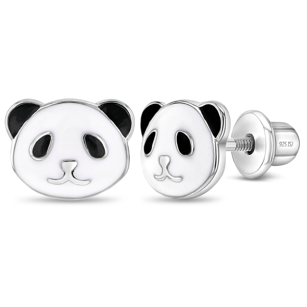 Barnörhängen i silver: Panda med skruvlås