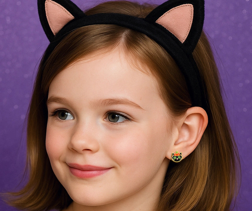 Hypoallergeniske børneøreringe: Halloween-katte