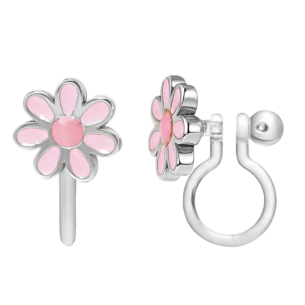Ohrringe zum Anstecken: Rosa Blumen (ansteckbar)