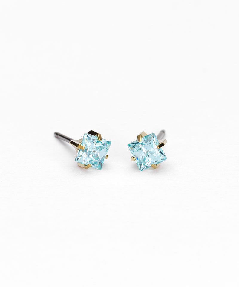 Blomdahl kinderoorbellen vierkant CZ Aquamarine – Golden Titanium