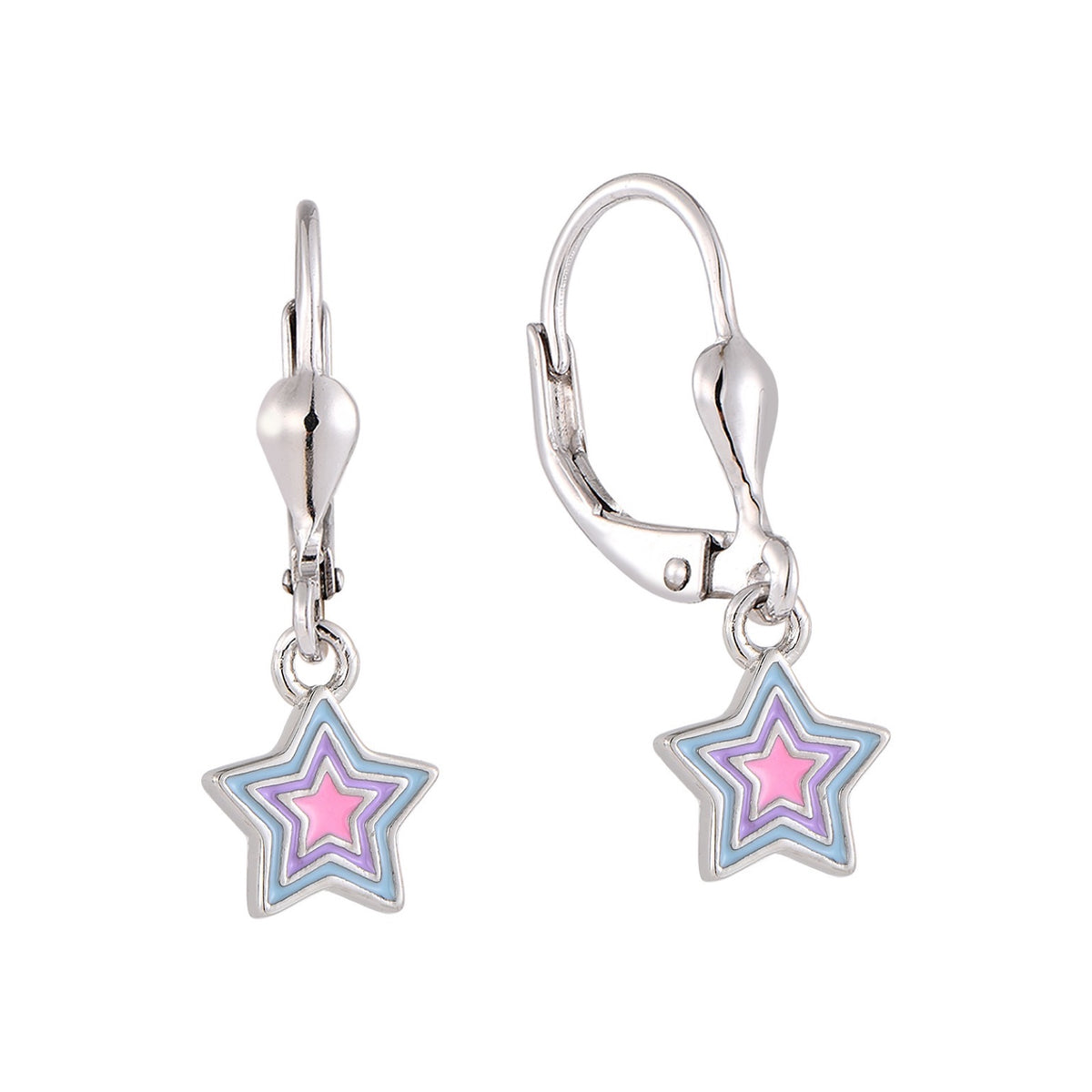 Pendientes infantiles de plata: Estrellas pastel (cierre brisure)