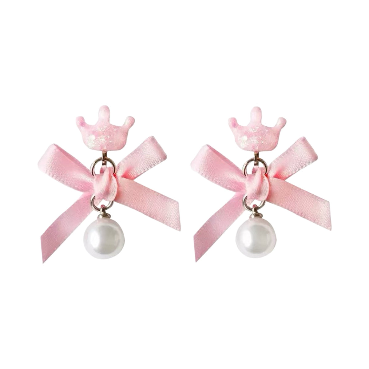 Clip earrings: Crown hanging pink