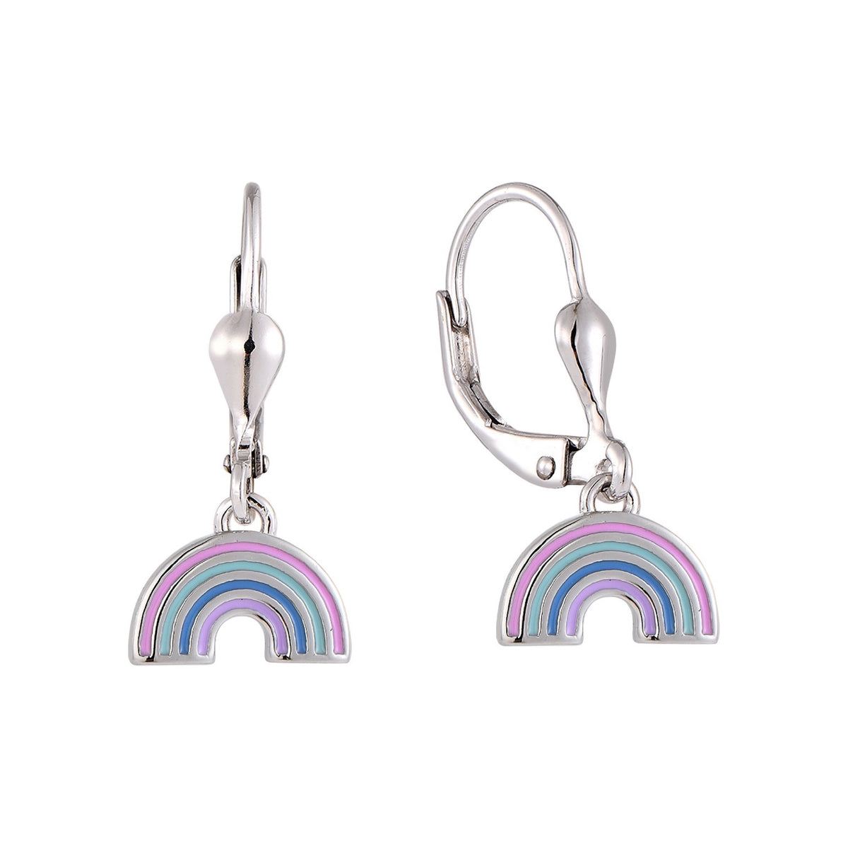 Pendientes infantiles de plata: Arco iris pastel (cierre brisure)