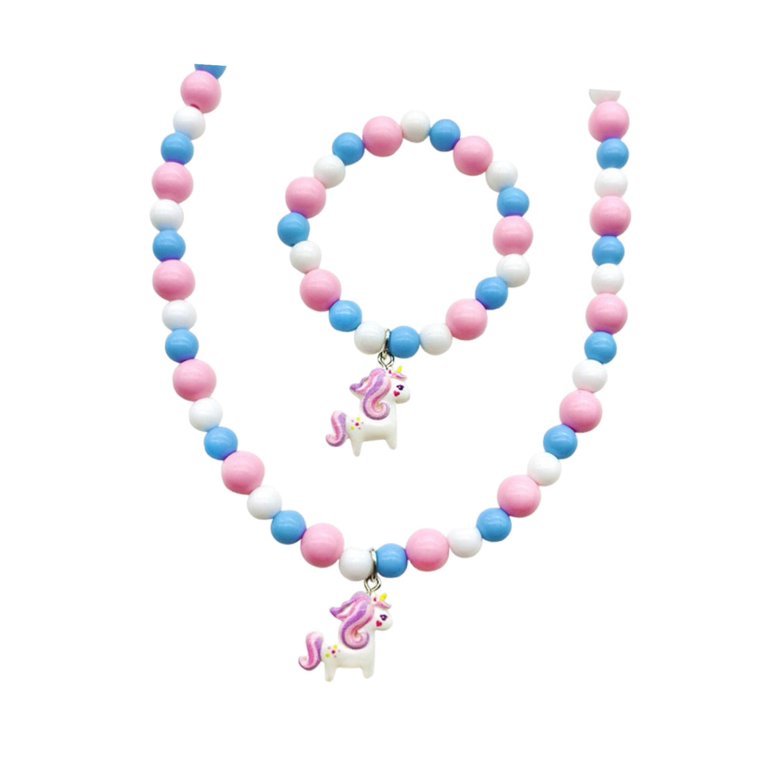 Kannerkette mat Bracelet: Eenhoornen rosa/blo